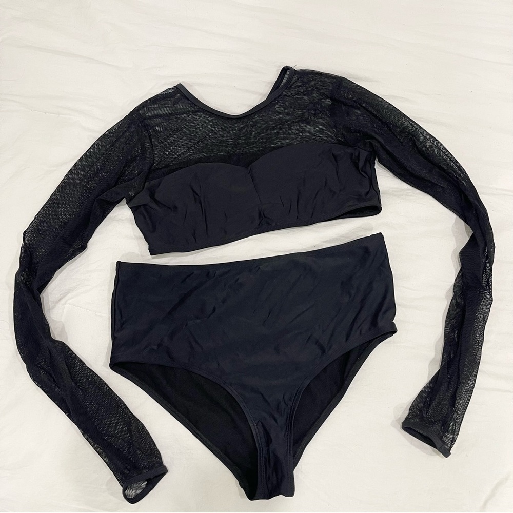 NWOT Fashion Nova Black Mesh High Waisted Two Piece Swimsuit Plus Size 1X